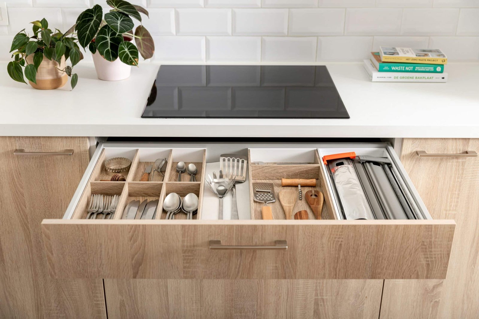 Schublade wird in einer ruhigen Wohnküche sanft geschlossen.